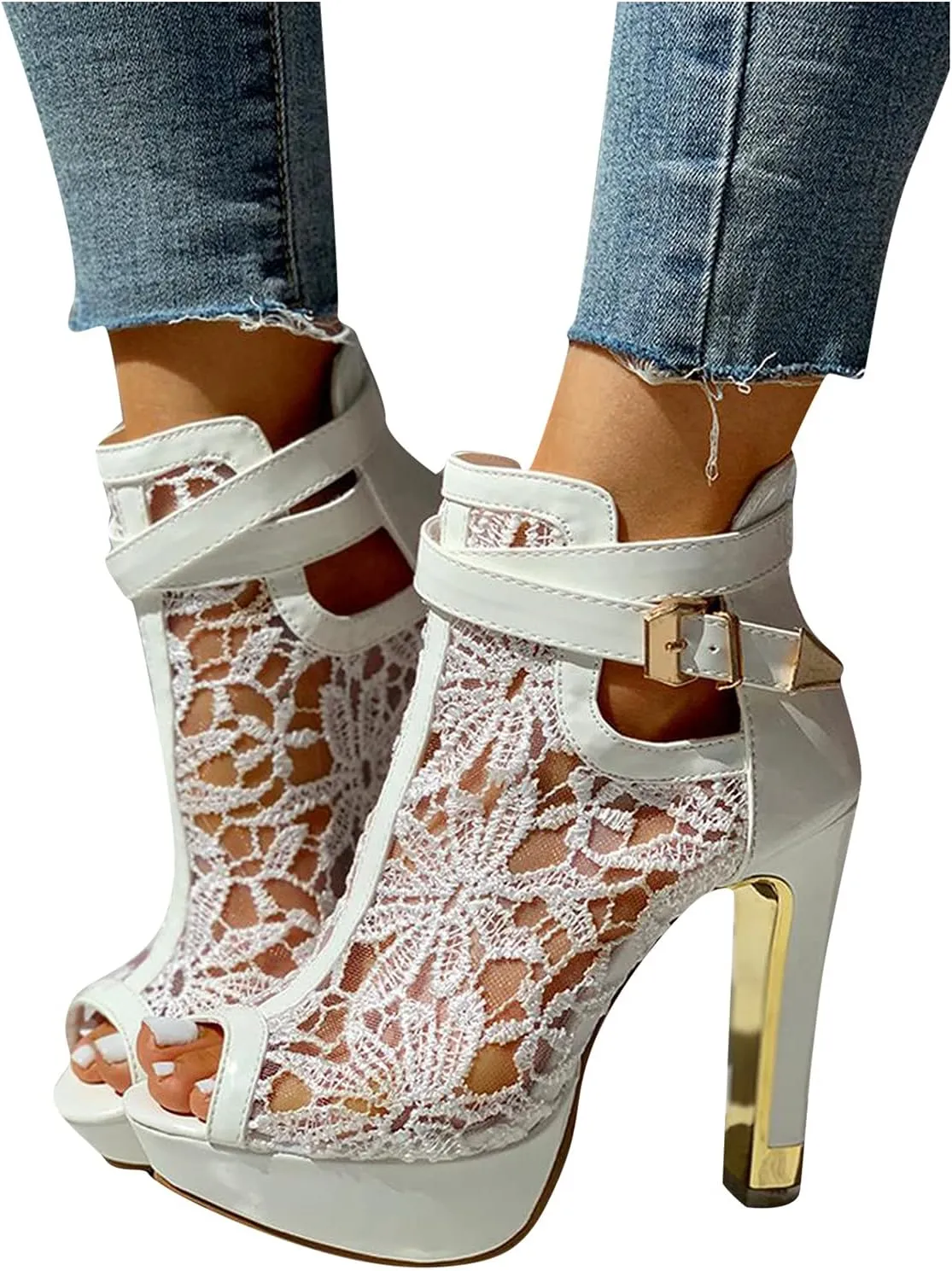 Women's Lace Mesh Flowers High Heel Sandals 2025 Casual Lace Mesh Breathable Sexy Fashionable Sandal Summer Elegant Flowers Beach Working Party Boots