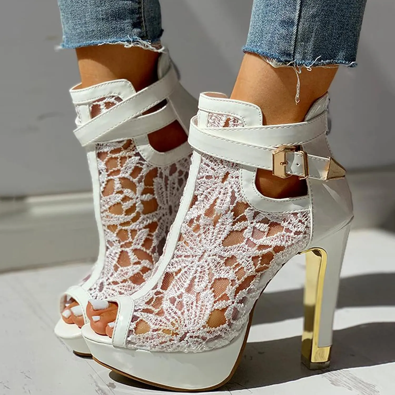 Women's Lace Mesh Flowers High Heel Sandals 2025 Casual Lace Mesh Breathable Sexy Fashionable Sandal Summer Elegant Flowers Beach Working Party Boots