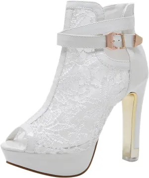 Women's Lace Mesh Flowers High Heel Sandals 2025 Casual Lace Mesh Breathable Sexy Fashionable Sandal Summer Elegant Flowers Beach Working Party Boots