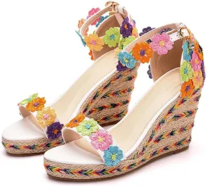 Women's Lace up Espadrilles Platform Wedges Sandals Heels Tie Ankle Strap Dress Shoes,Multi Colored,39