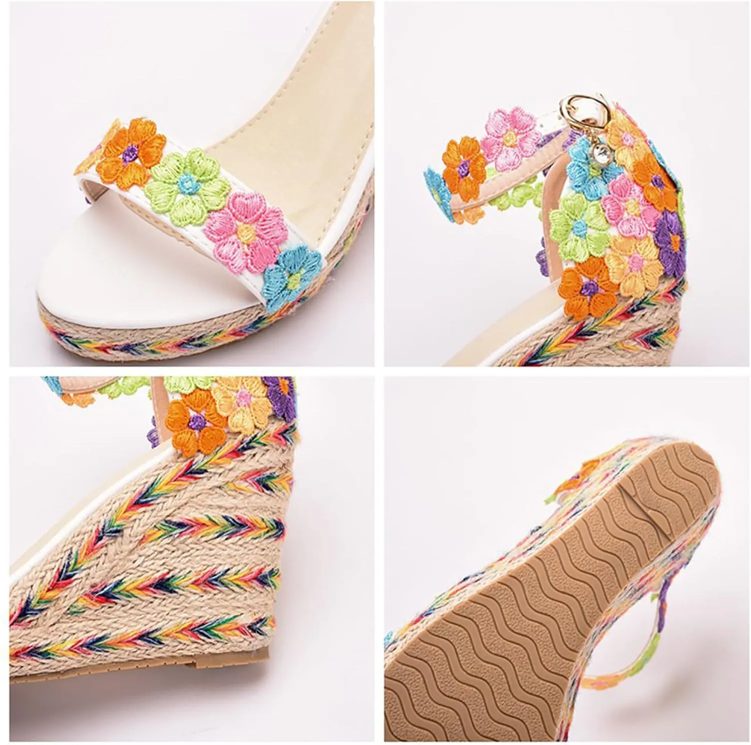 Women's Lace up Espadrilles Platform Wedges Sandals Heels Tie Ankle Strap Dress Shoes,Multi Colored,39