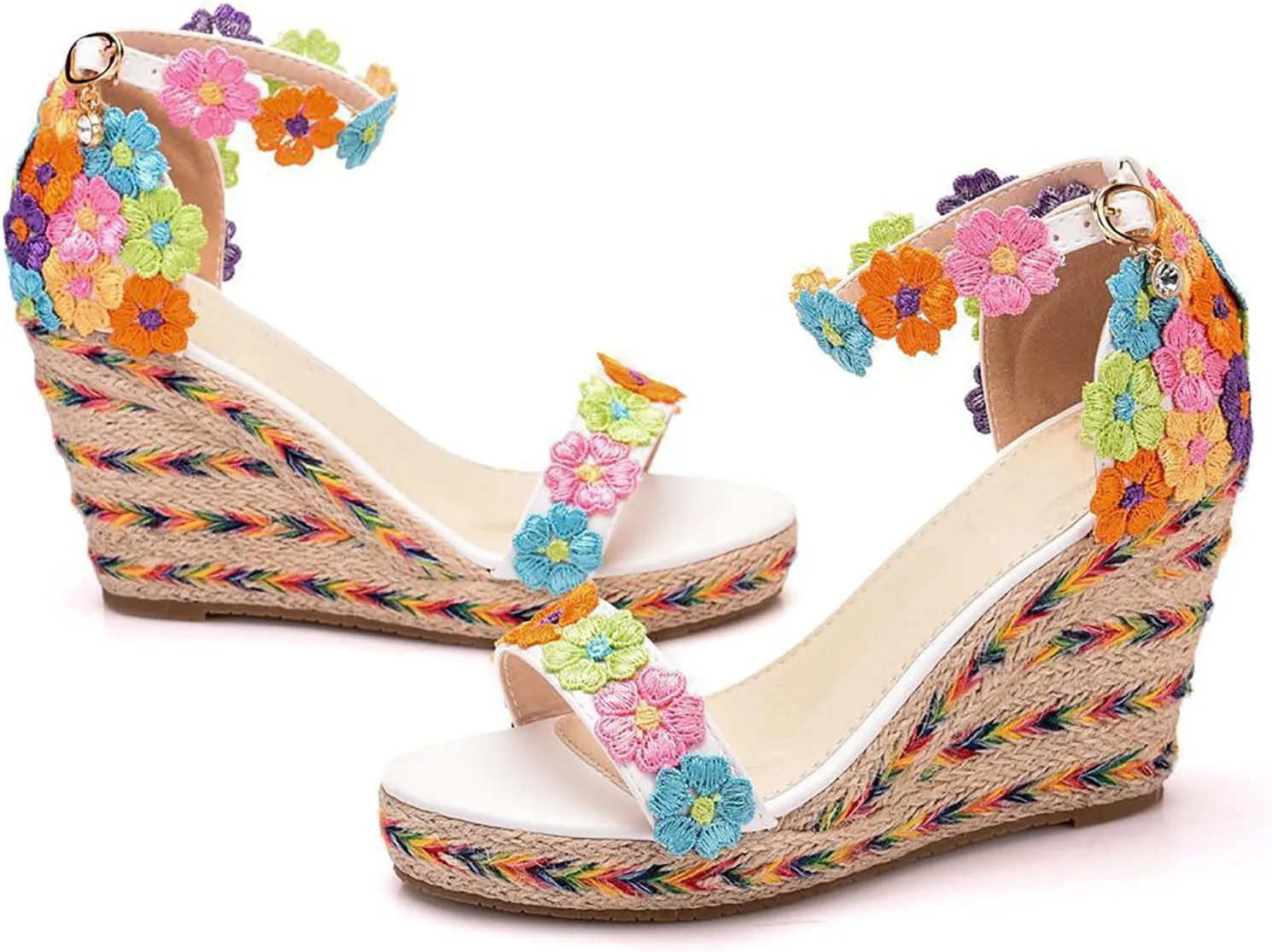 Women's Lace up Espadrilles Platform Wedges Sandals Heels Tie Ankle Strap Dress Shoes,Multi Colored,39