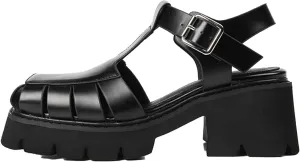 Women's Leather Braided Chunky Heel Caged Sandals With Adjustable Buckle Vintage Closed Square Toe Platform Lug Sole Backless Gladiator Y2K Sandals For Summer Party Work Causal Walking