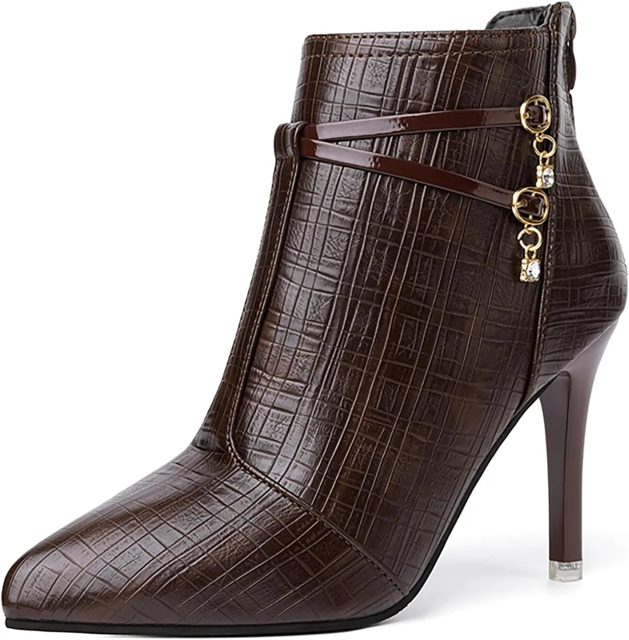 Women'S Leather Pointed Toe Stiletto Ankle Boots Fall Winter Fashion Back Zipper High Heel Dress Booties For Date Party Evening