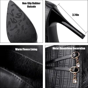 Women'S Leather Pointed Toe Stiletto Ankle Boots Fall Winter Fashion Back Zipper High Heel Dress Booties For Date Party Evening