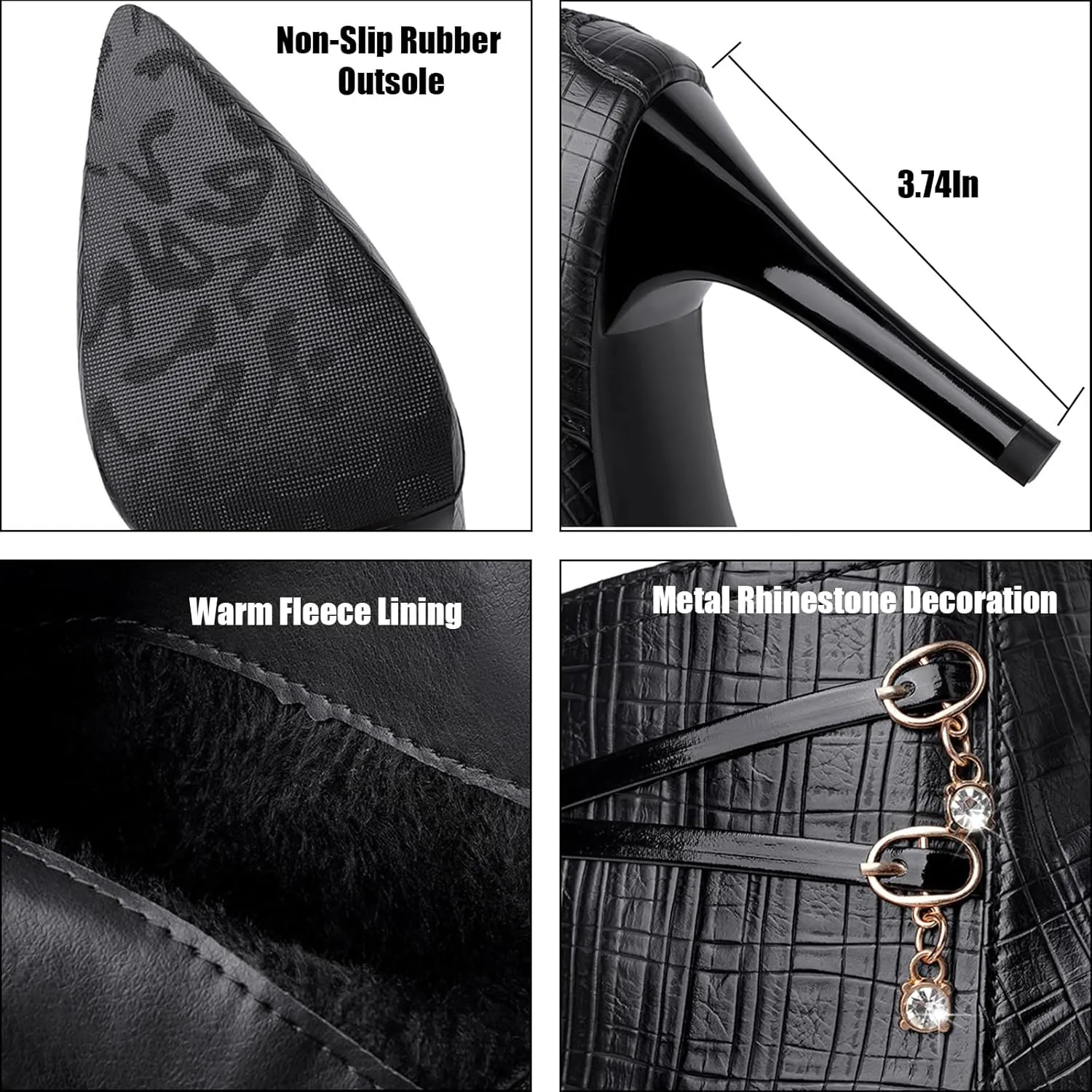 Women'S Leather Pointed Toe Stiletto Ankle Boots Fall Winter Fashion Back Zipper High Heel Dress Booties For Date Party Evening