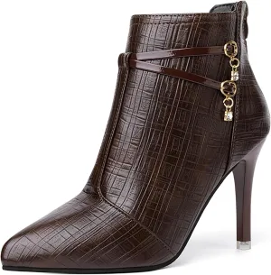 Women'S Leather Pointed Toe Stiletto Ankle Boots Fall Winter Fashion Back Zipper High Heel Dress Booties For Date Party Evening