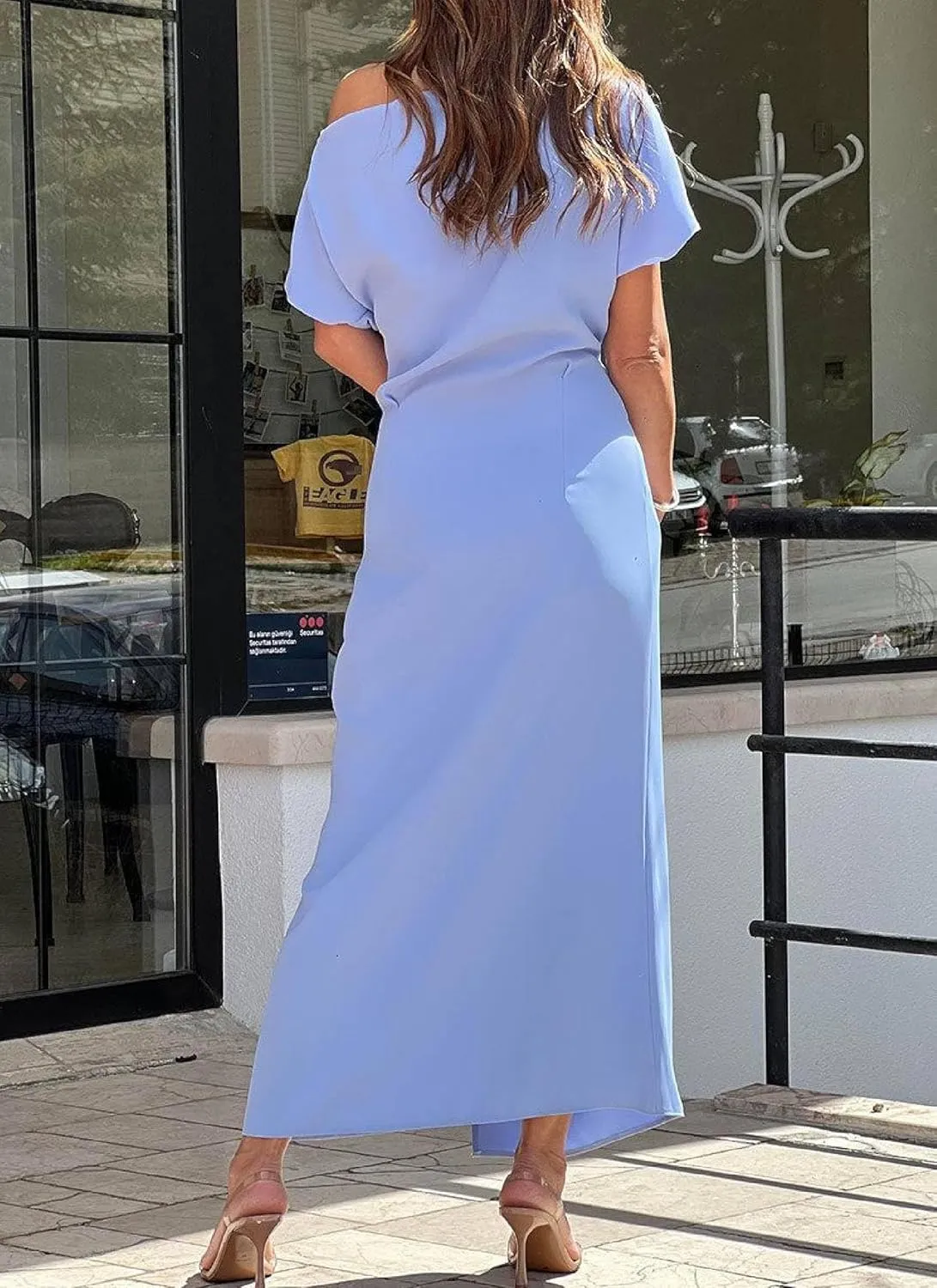 Women's Maxi Dress Fresh and Elegant Intellectual Blue Sleeveless Cold Shoulder 2025 Summer Spring Date Guest Dress