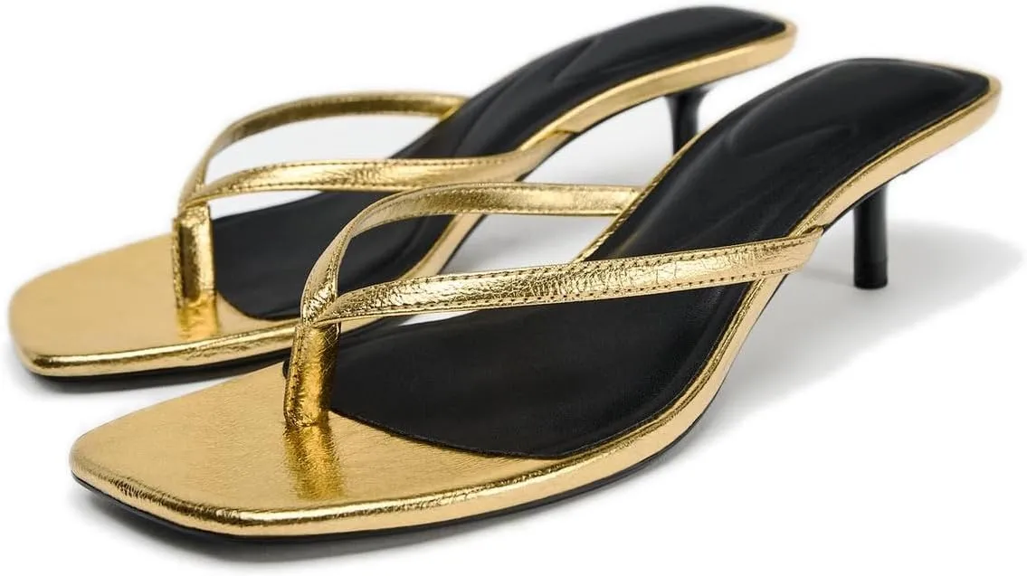 Women's Miami Kitten Heels Sandals Square Open Toe Thong Sandal Flip Flop Heels  Memory Foam Heeled Sandals for Women