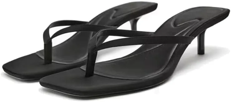 Women's Miami Kitten Heels Sandals Square Open Toe Thong Sandal Flip Flop Heels  Memory Foam Heeled Sandals for Women
