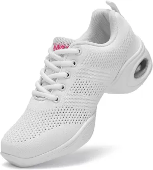 Women's Modern Dance Sneakers Split Sole Jazz Shoes with Mesh Upper & Air Cushion Lace-Up Platform Shoes for Athletic & Social Dancing US 4.5-8
