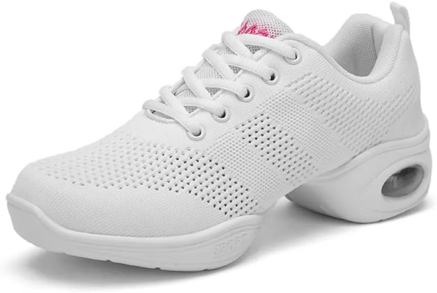 Women's Modern Dance Sneakers Split Sole Jazz Shoes with Mesh Upper & Air Cushion Lace-Up Platform Shoes for Athletic & Social Dancing US 4.5-8