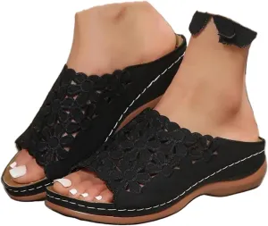 Women's Orthotic Cushion Flip Flops Recovery Walking Sandals for Women Dressy Summer Orthopedic Arch Support Wedge Slide Comfortable Open Toe Slip on Flowers Hollow Out Plantar Fasciitis Bunion Shoes