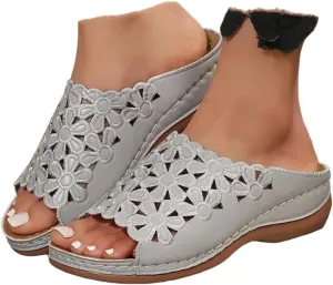 Women's Orthotic Cushion Flip Flops Recovery Walking Sandals for Women Dressy Summer Orthopedic Arch Support Wedge Slide Comfortable Open Toe Slip on Flowers Hollow Out Plantar Fasciitis Bunion Shoes