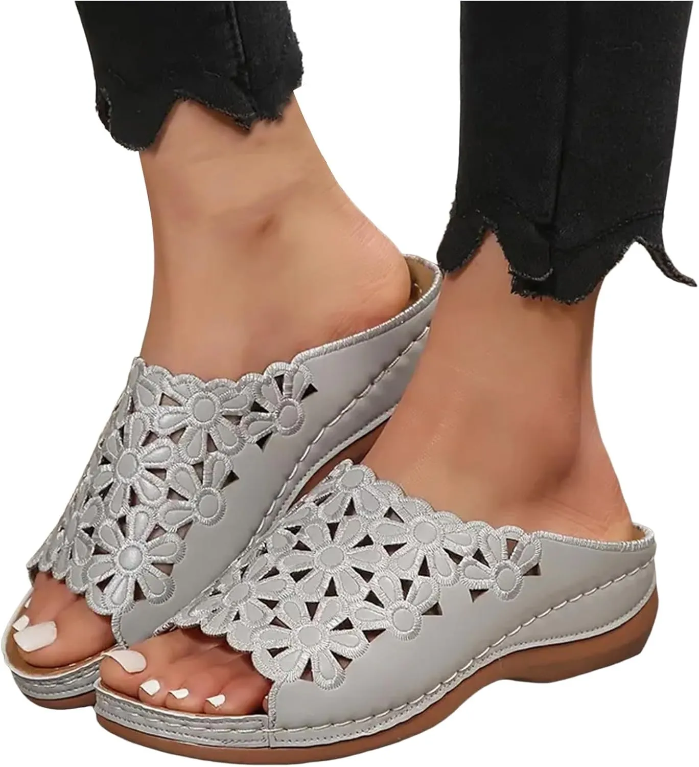 Women's Orthotic Cushion Flip Flops Recovery Walking Sandals for Women Dressy Summer Orthopedic Arch Support Wedge Slide Comfortable Open Toe Slip on Flowers Hollow Out Plantar Fasciitis Bunion Shoes