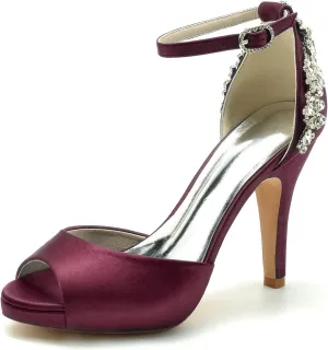 Women's Party Dress Pumps for Bridal Stiletto Heel Ankle Strap Sandals Open Toe Wedding Shoes