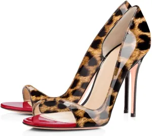 Women's Patent Leather Stiletto High Heels Classic Peep Open Toe Cut Out Slip On Sexy Pumps Sandals 12CM Summer Dressy Formal