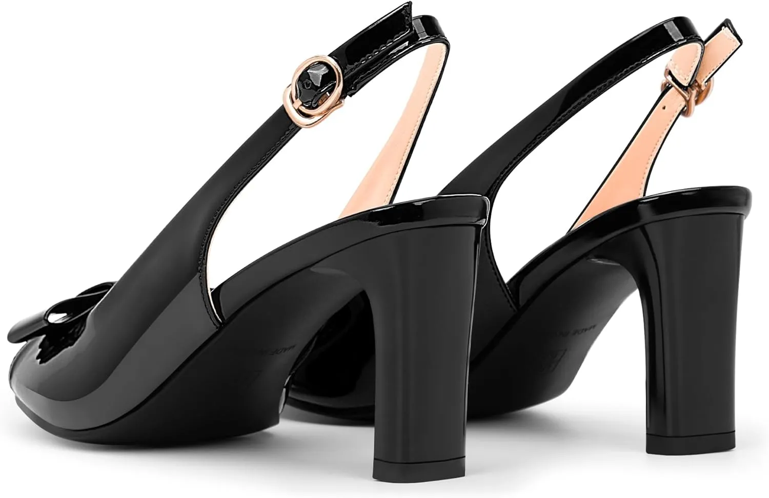 Women's Peep Toe Slingback Heeled Sandals Block Heel Bow Patent Leather Shoes