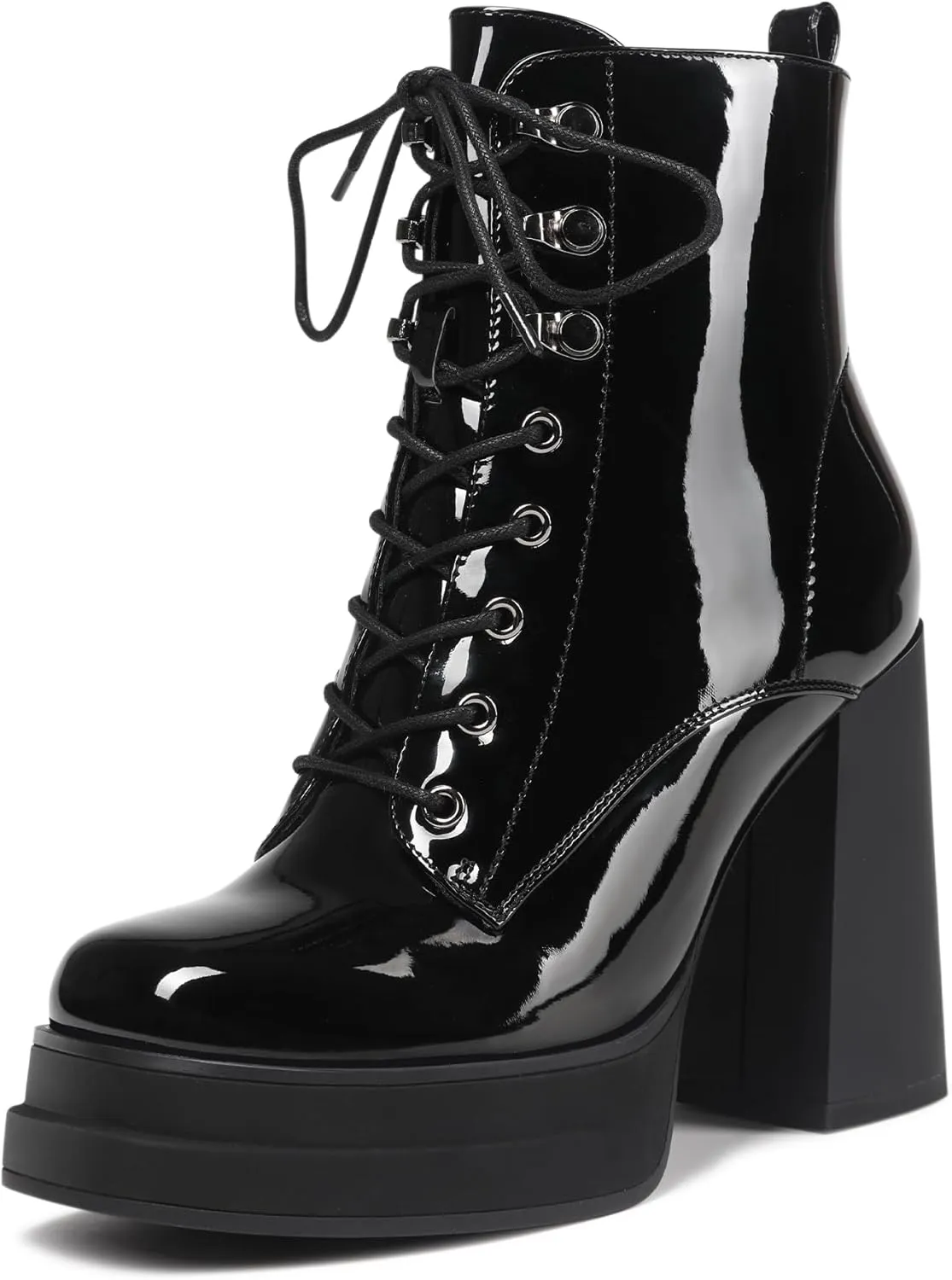 Women's Platform Ankle Boots Chunky High Heel Square Toe Stretch Short Gogo Combat Boots Booties for Women (not for wide calf)