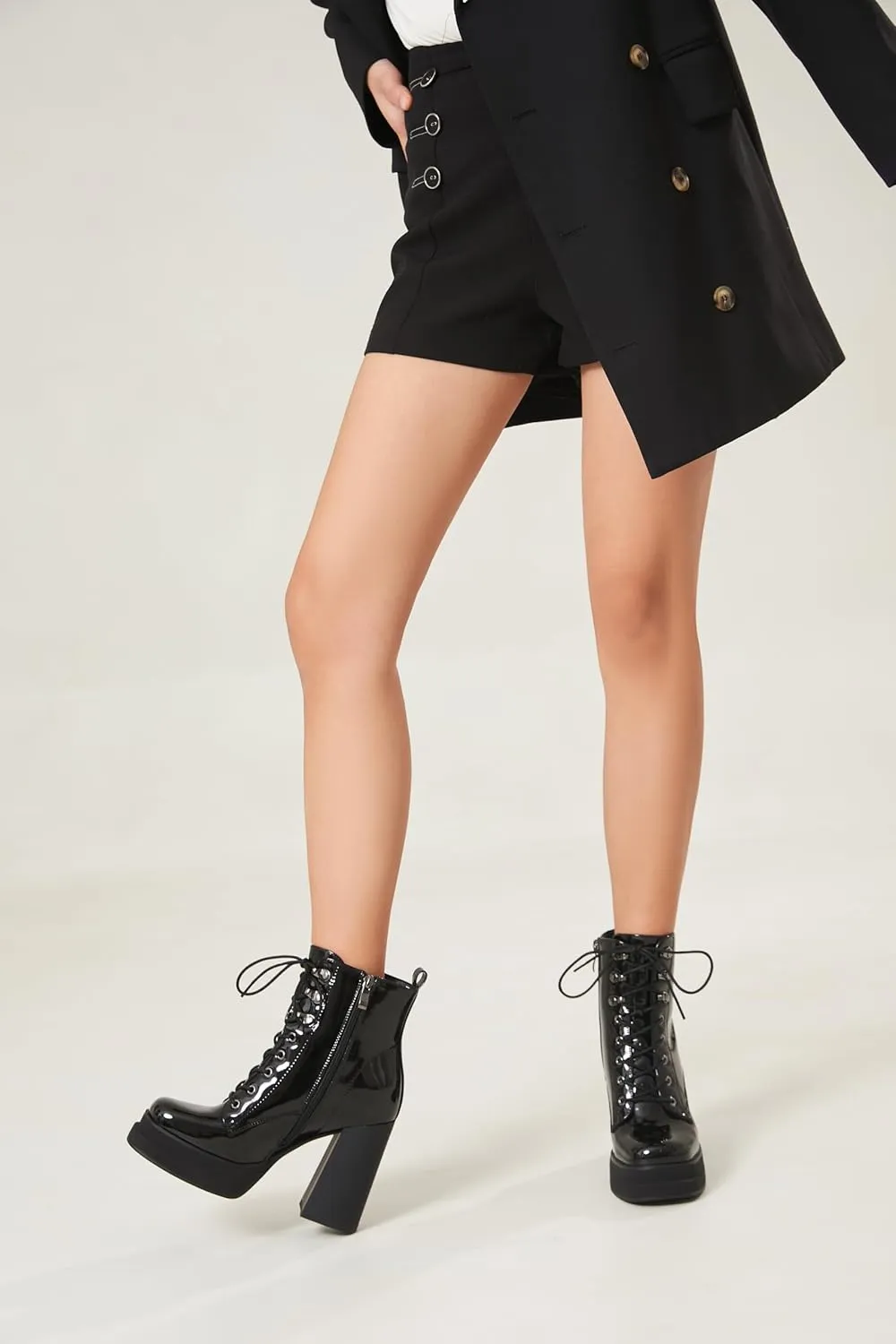 Women's Platform Ankle Boots Chunky High Heel Square Toe Stretch Short Gogo Combat Boots Booties for Women (not for wide calf)