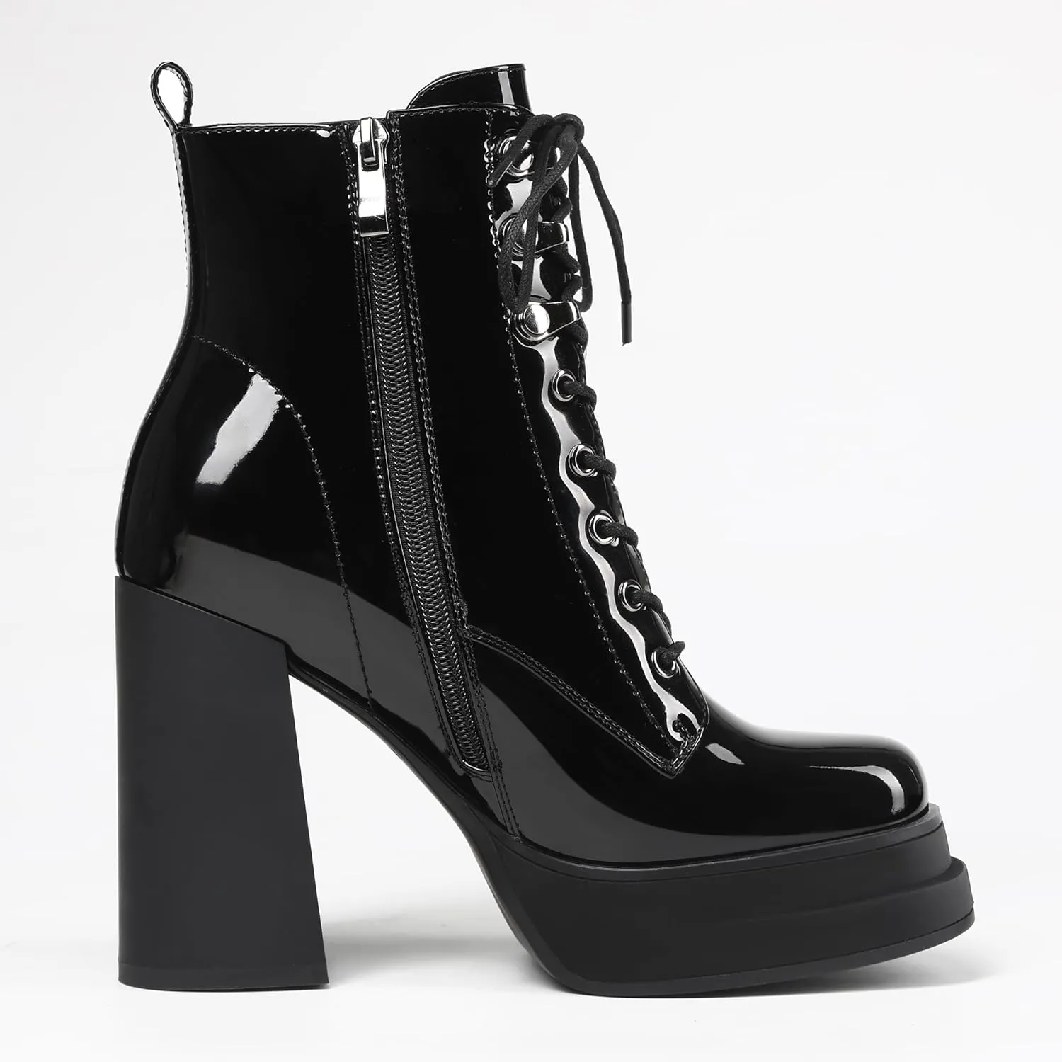 Women's Platform Ankle Boots Chunky High Heel Square Toe Stretch Short Gogo Combat Boots Booties for Women (not for wide calf)