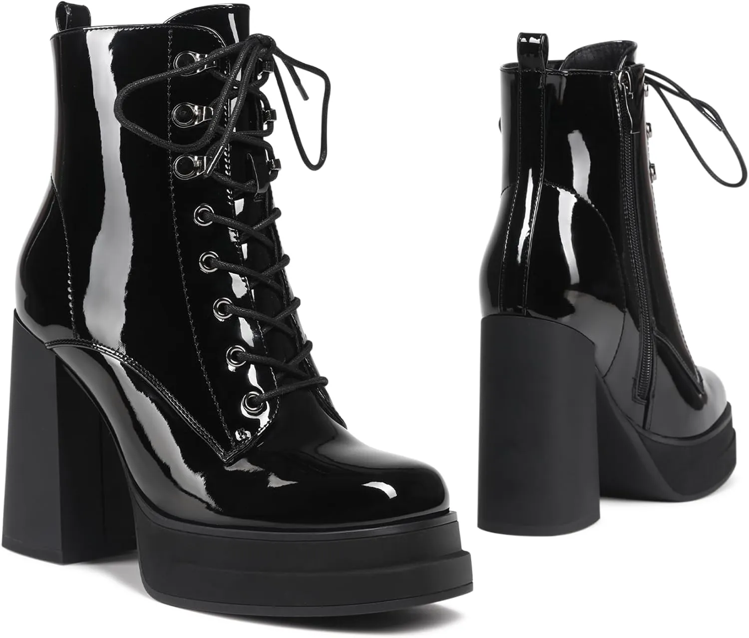Women's Platform Ankle Boots Chunky High Heel Square Toe Stretch Short Gogo Combat Boots Booties for Women (not for wide calf)