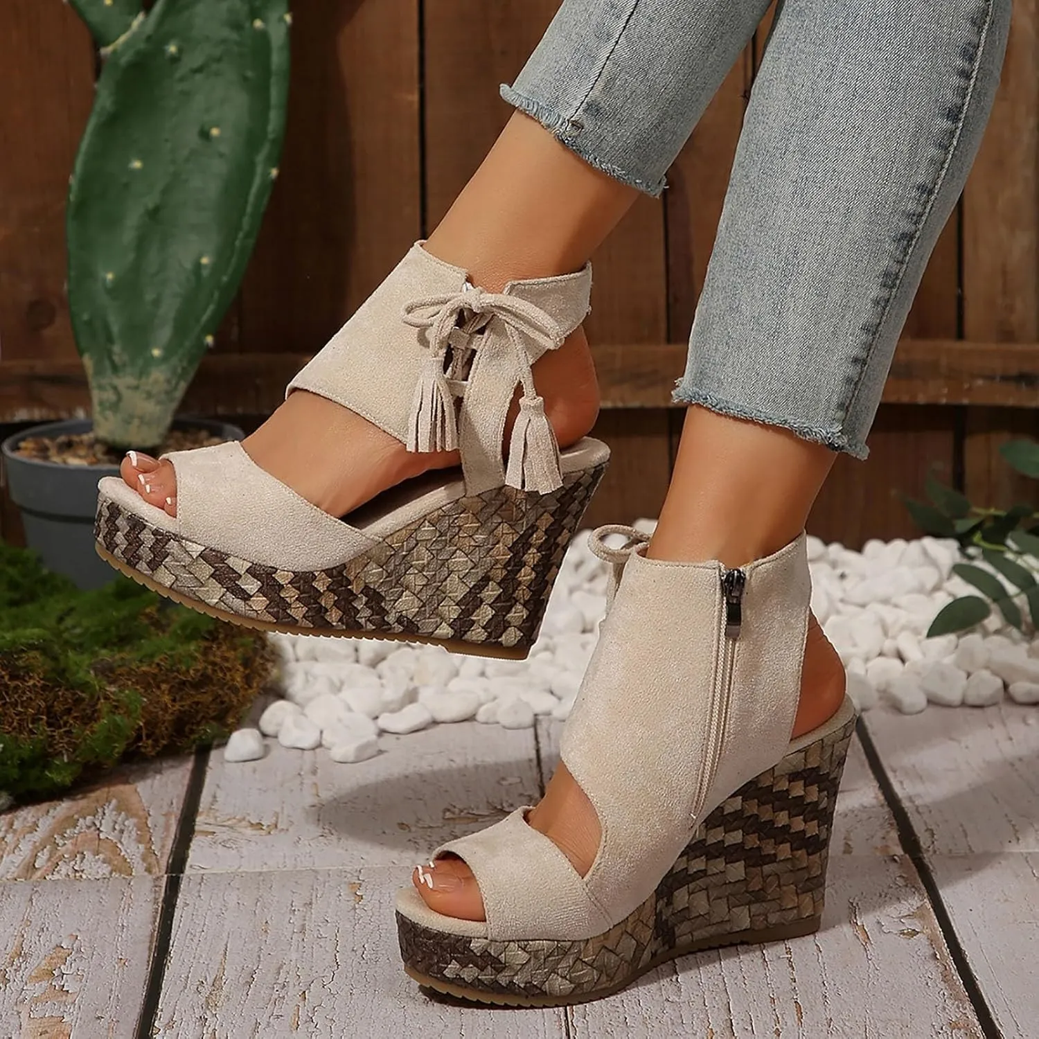 Womens Platform Sandals 2025,Platform Espadrille Sandals Wedge Ankle Strap Open Toe Sandals,Orthopedic Wedge Sandals for Women Dressy Summer,High Heel Booties Sandals with Side Zipper