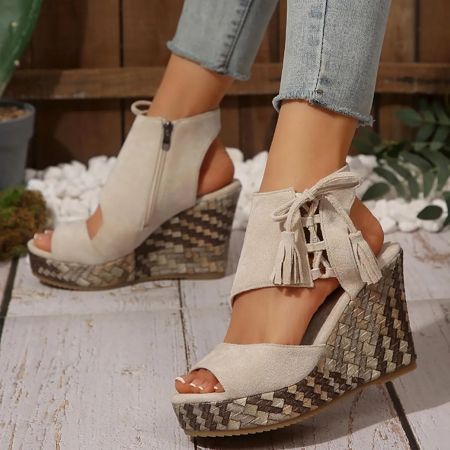 Womens Platform Sandals 2025,Platform Espadrille Sandals Wedge Ankle Strap Open Toe Sandals,Orthopedic Wedge Sandals for Women Dressy Summer,High Heel Booties Sandals with Side Zipper