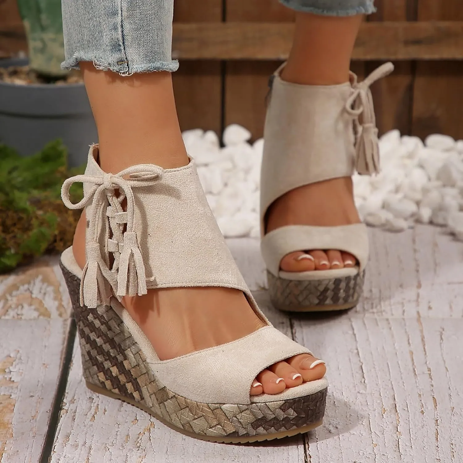Womens Platform Sandals 2025,Platform Espadrille Sandals Wedge Ankle Strap Open Toe Sandals,Orthopedic Wedge Sandals for Women Dressy Summer,High Heel Booties Sandals with Side Zipper