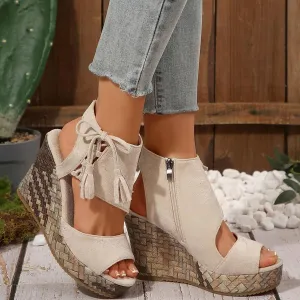 Womens Platform Sandals 2025,Platform Espadrille Sandals Wedge Ankle Strap Open Toe Sandals,Orthopedic Wedge Sandals for Women Dressy Summer,High Heel Booties Sandals with Side Zipper
