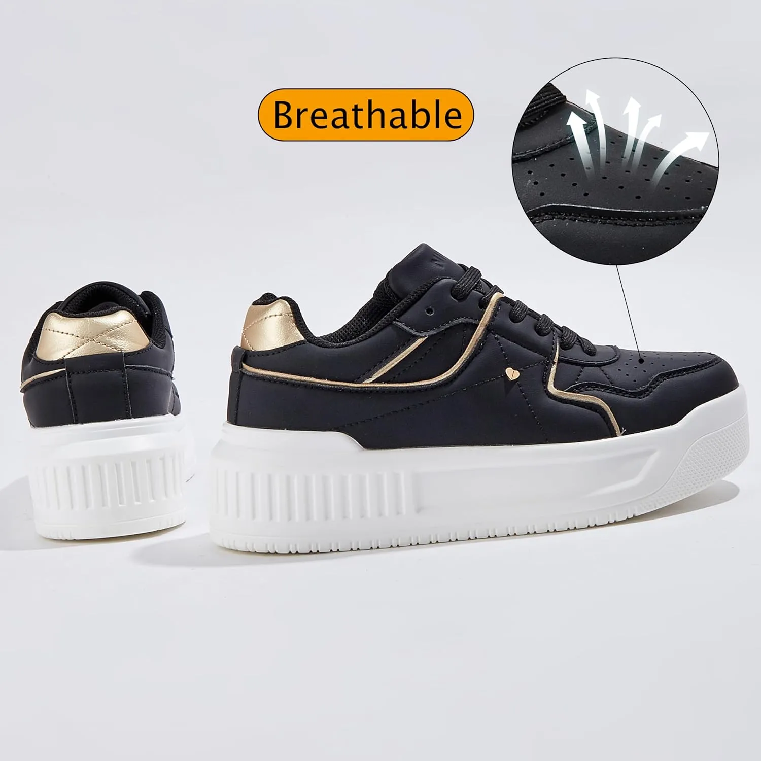 Women's Platform Sneakers Sparkle Rhinestone Chunky Shoes Leather Low Top Lace Up Walking Shoes