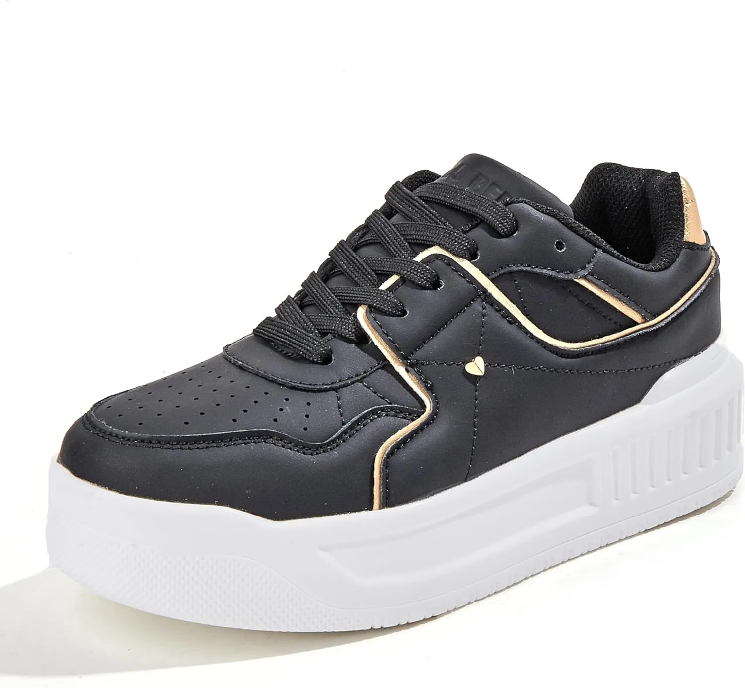 Women's Platform Sneakers Sparkle Rhinestone Chunky Shoes Leather Low Top Lace Up Walking Shoes