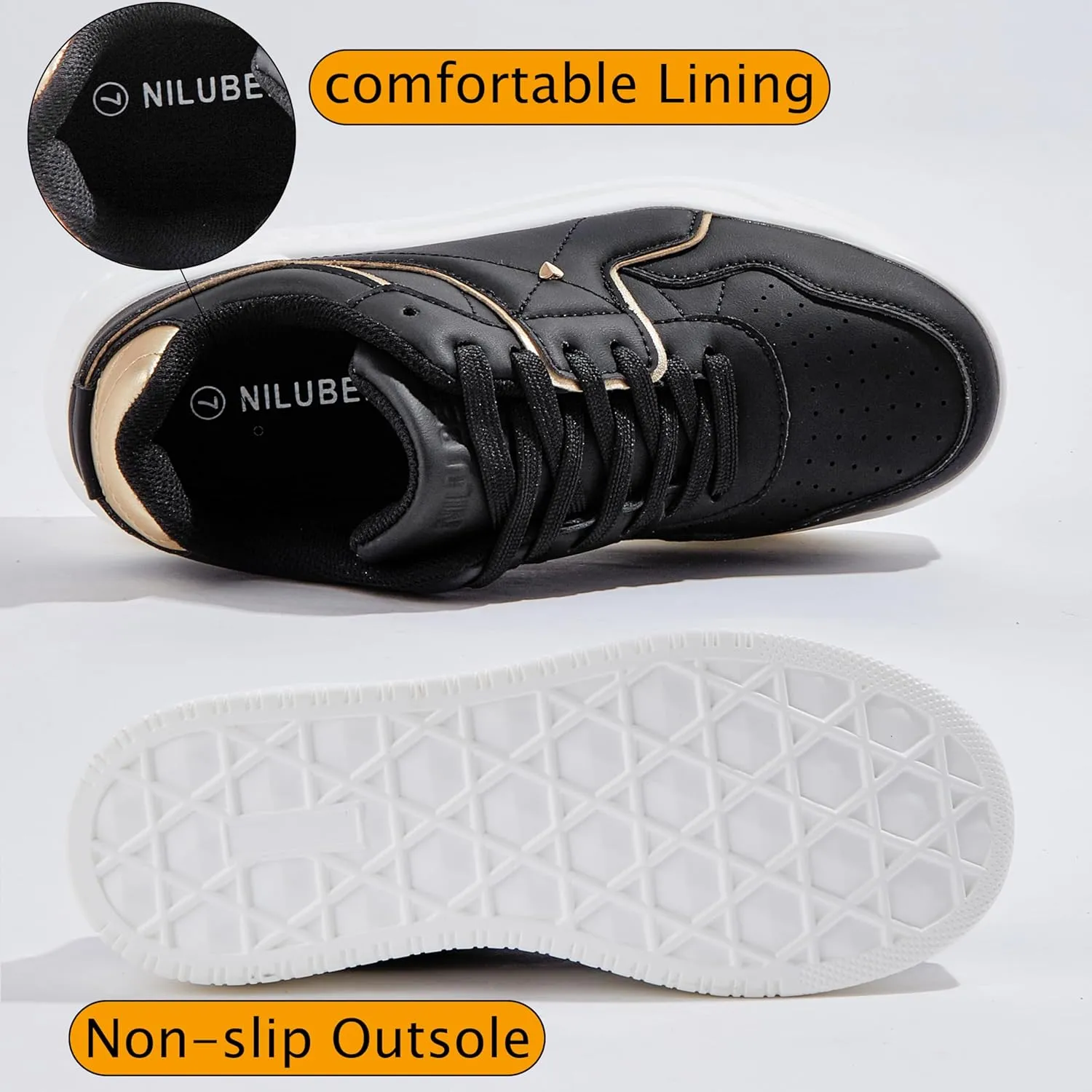 Women's Platform Sneakers Sparkle Rhinestone Chunky Shoes Leather Low Top Lace Up Walking Shoes