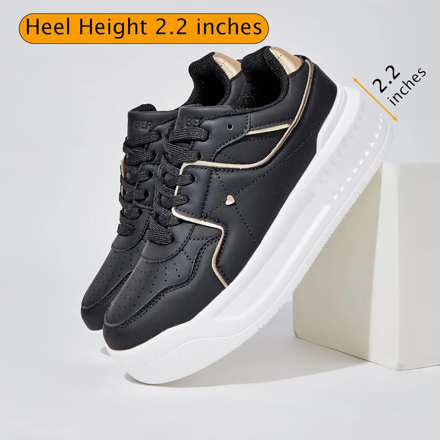 Women's Platform Sneakers Sparkle Rhinestone Chunky Shoes Leather Low Top Lace Up Walking Shoes