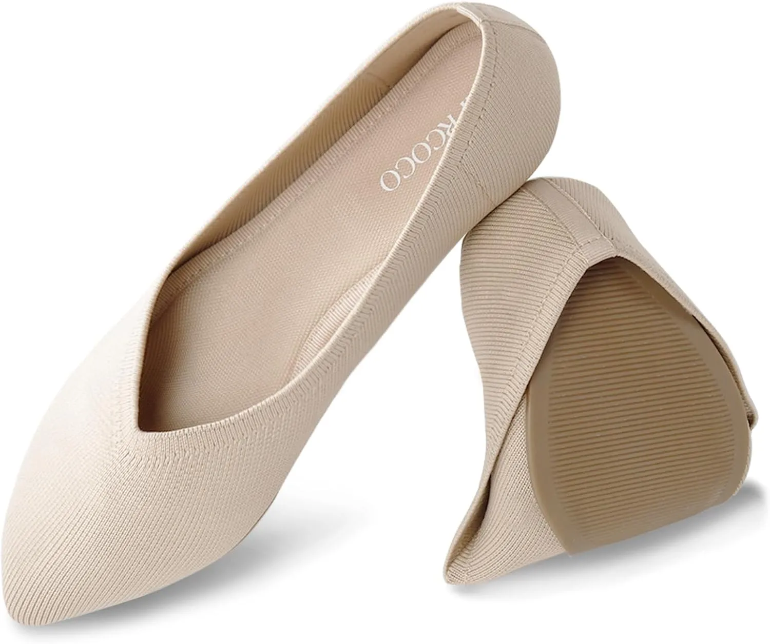 Womens Pointed Toe Flats Knit Dress Washable Flats Slip On Ballet Shoes Women Comfort Office Low Wedge