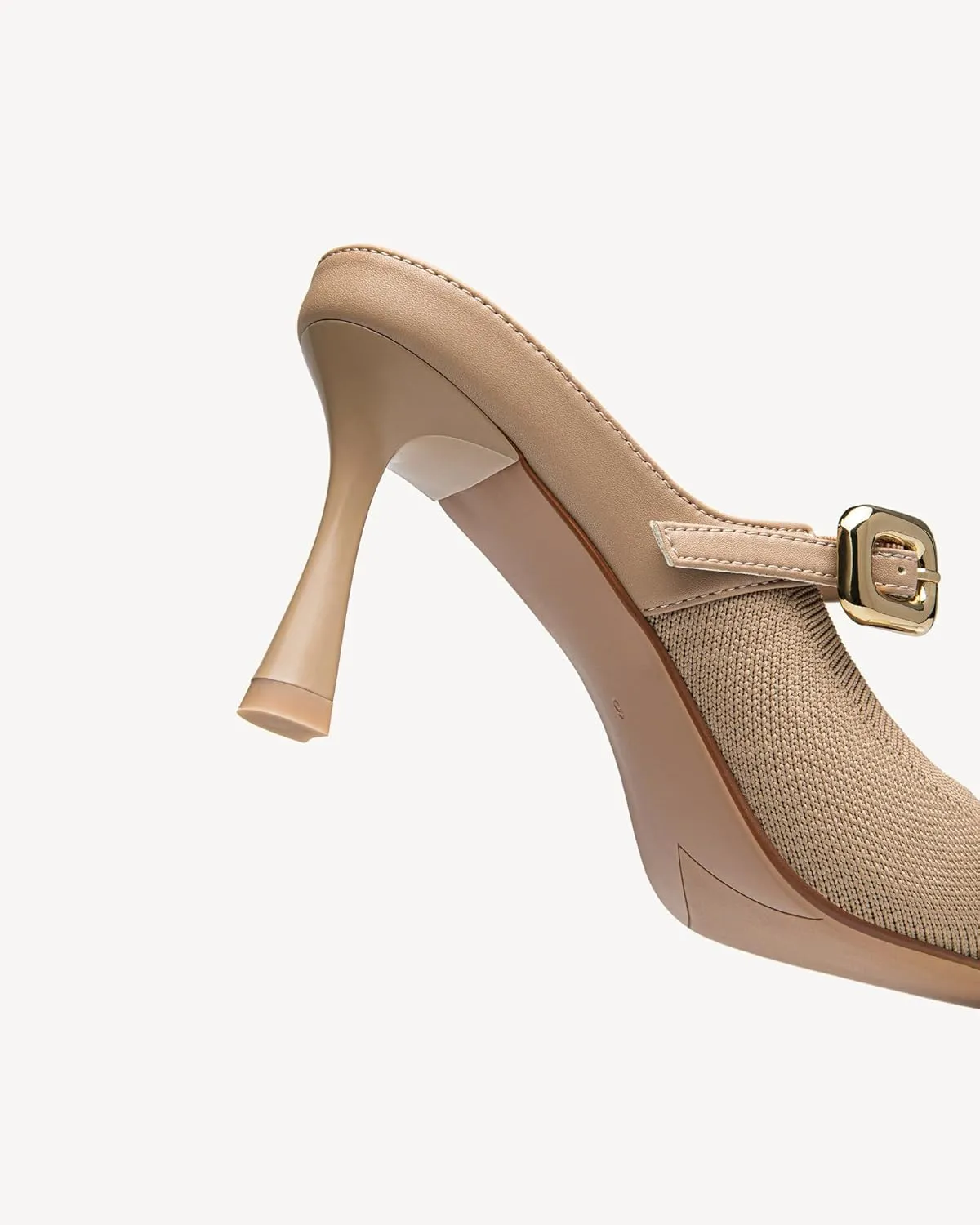 Women's Pointed Toe Heeled Mules, Knit Sandals, Slip-On Shoes