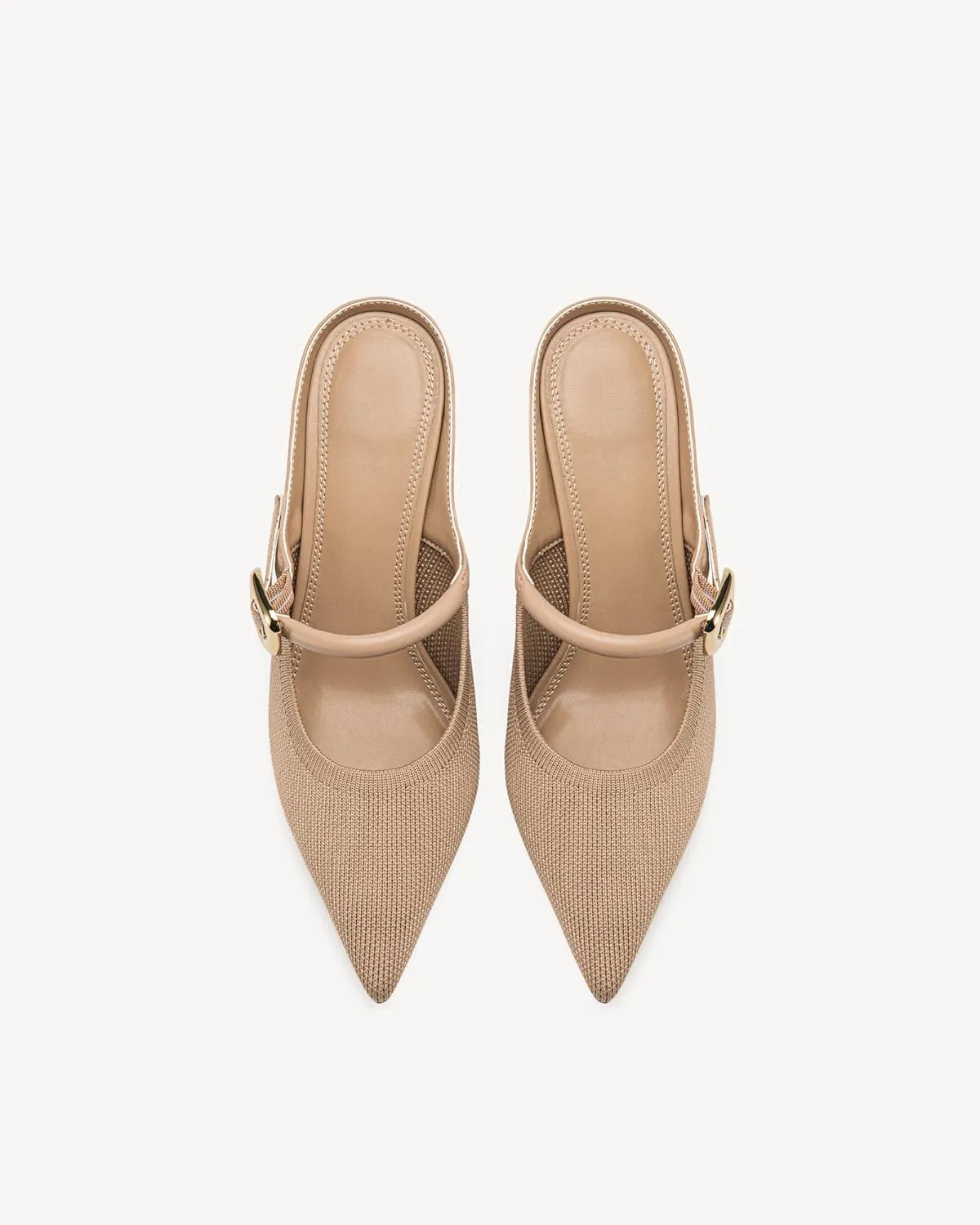 Women's Pointed Toe Heeled Mules, Knit Sandals, Slip-On Shoes