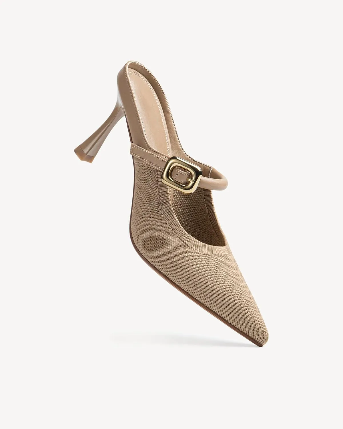 Women's Pointed Toe Heeled Mules, Knit Sandals, Slip-On Shoes
