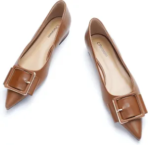 Women's Pointed Toe Square Buckle Flats Elegant Slip-On Ballet Flats Comfortable Dressy Shoes for Work Party Daily Wear