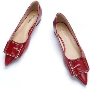 Women's Pointed Toe Square Buckle Flats Elegant Slip-On Ballet Flats Comfortable Dressy Shoes for Work Party Daily Wear