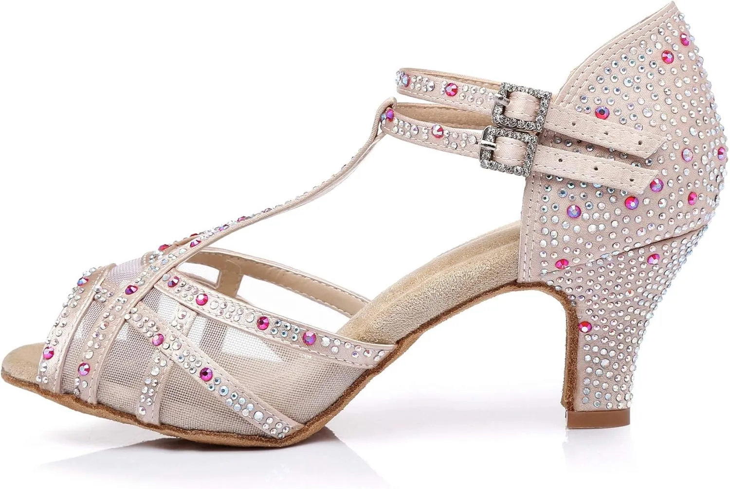Womens Professional Dancing Shoes with Rhinestones Mesh Elegant Wedding Formal Sandals