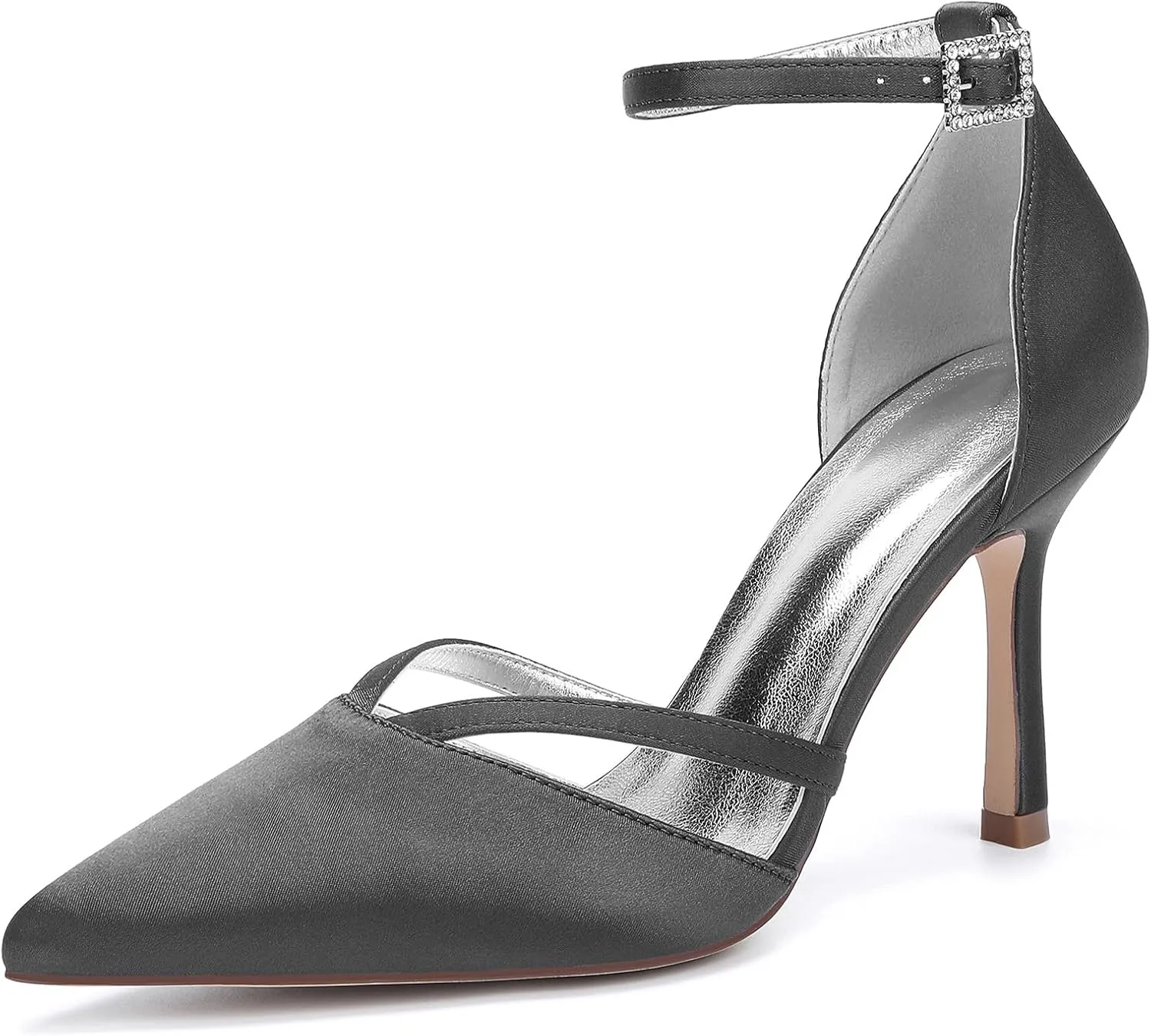 Womens Pumps for Bride Shoes Closed Toe Stiletto High Heels Wedding Pointed Toe Shoes Ankle Strap Satin Breathable Pointy Toe Sandals,Black,9