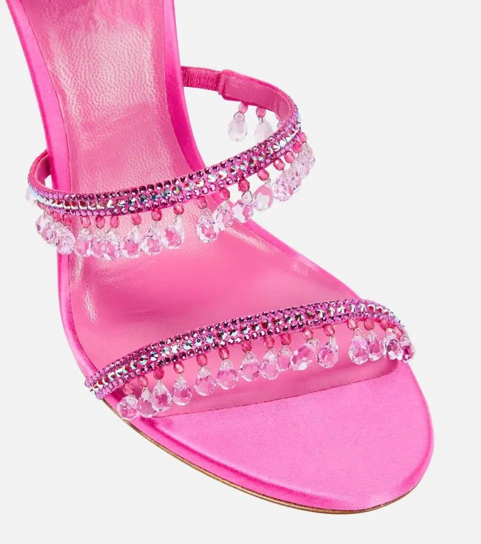 Women's Rhinestone Tassel Strappy Wrap Stiletto Heel Sandals Colorful Crystals Twist Open Round Toe Lace up Heeled Sandals Dress Wedding Party Pumps Shoes