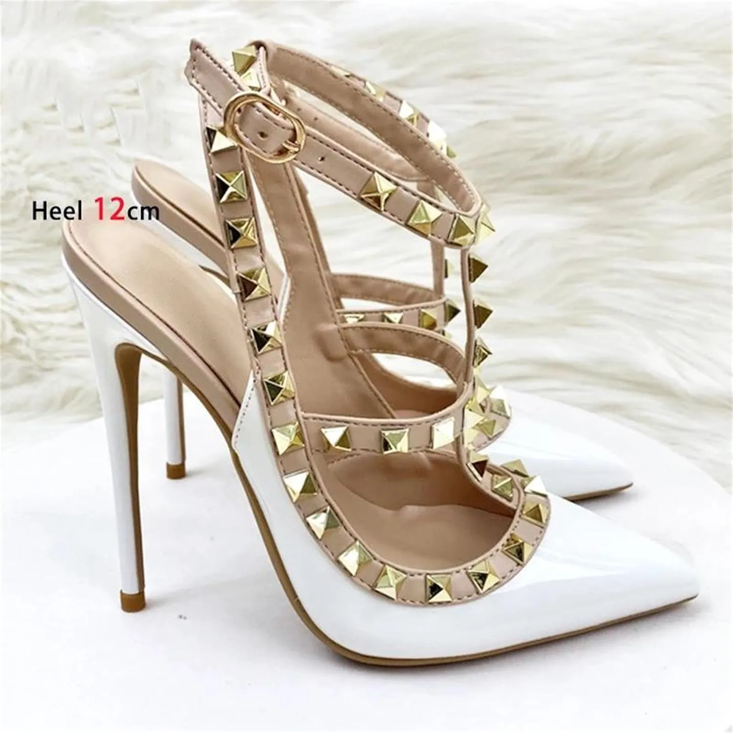 Women's Rivet Strap Summer Sandals, 8/10/12CM High Heels Roman Stiletto Party Pumps