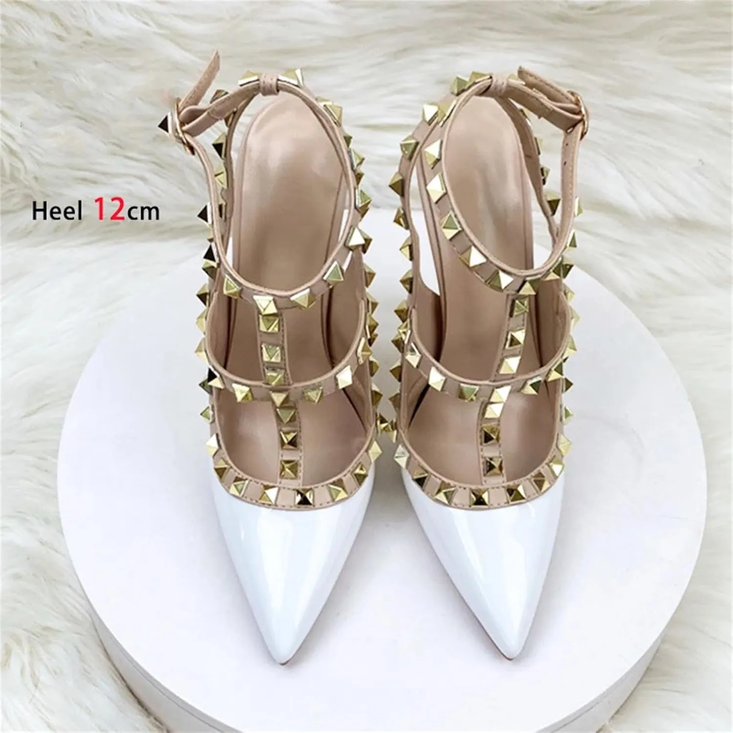Women's Rivet Strap Summer Sandals, 8/10/12CM High Heels Roman Stiletto Party Pumps