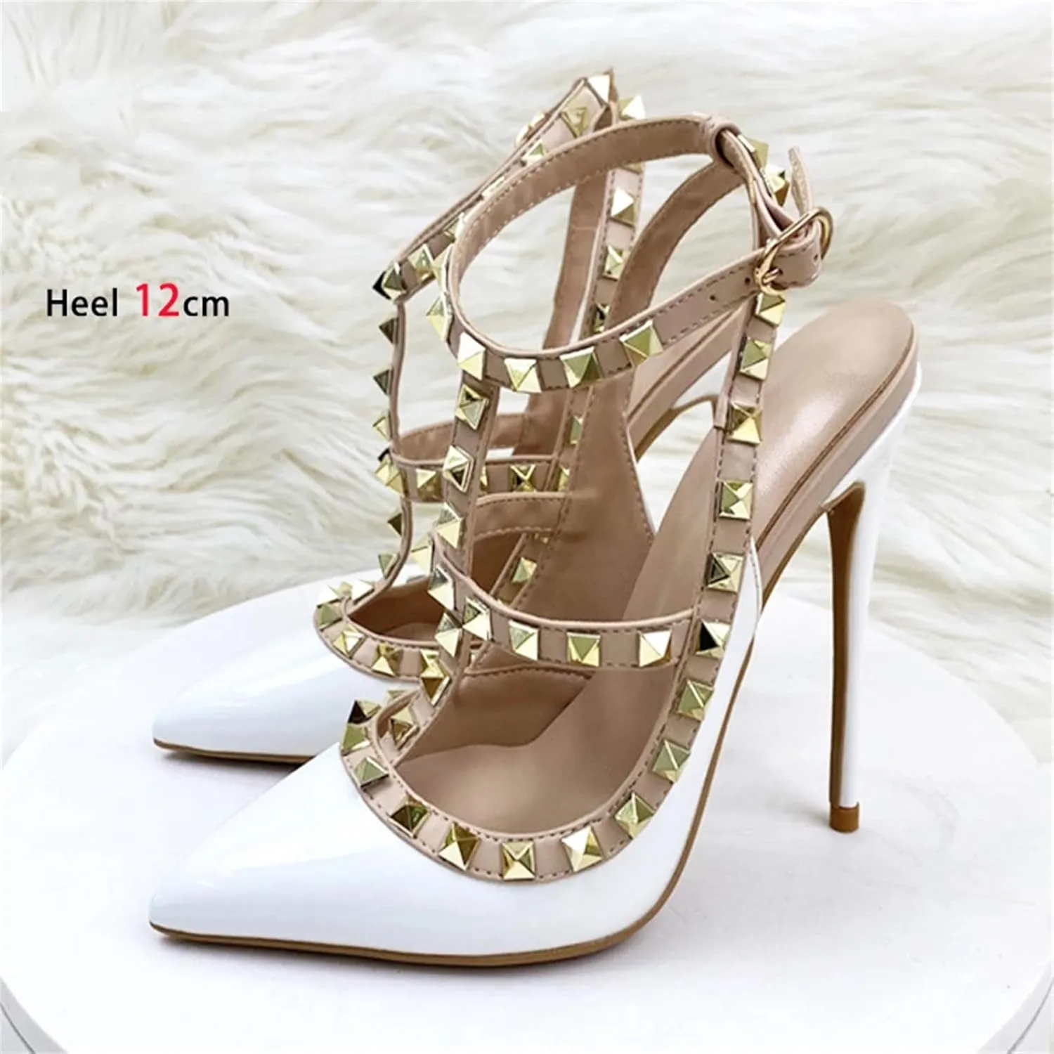 Women's Rivet Strap Summer Sandals, 8/10/12CM High Heels Roman Stiletto Party Pumps