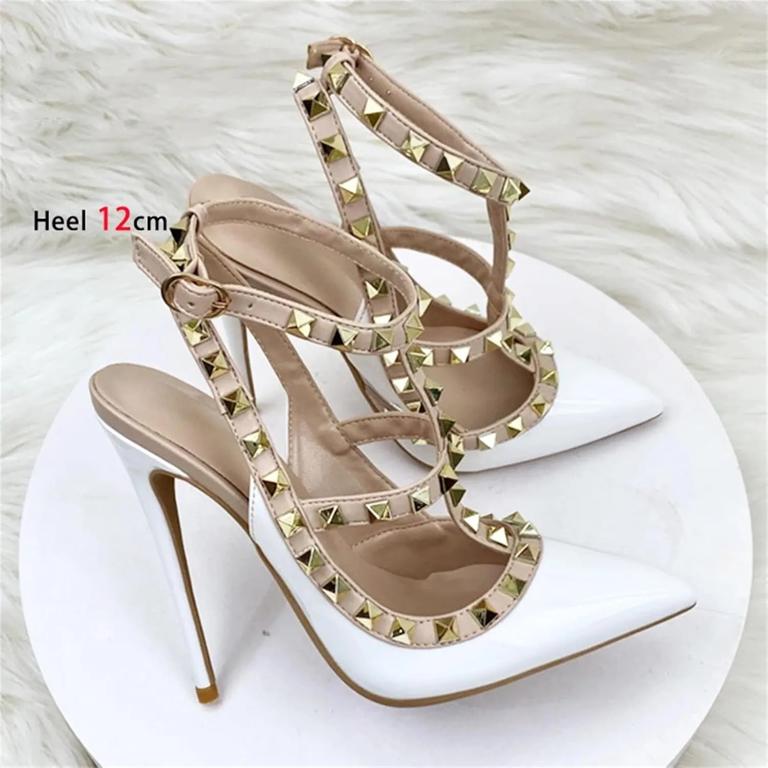 Women's Rivet Strap Summer Sandals, 8/10/12CM High Heels Roman Stiletto Party Pumps