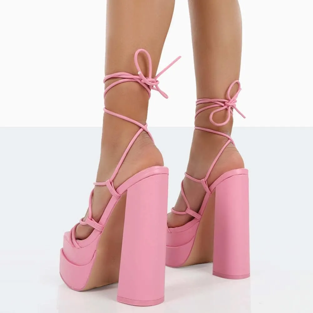 Womens Roman Platform Heels Lace-up Gladiator Summer Sandals Dress Sandals
