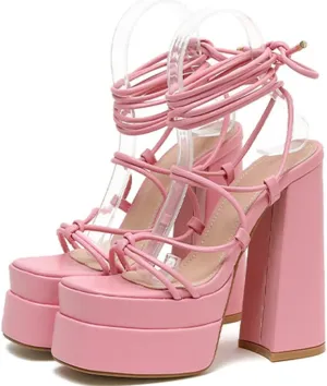 Womens Roman Platform Heels Lace-up Gladiator Summer Sandals Dress Sandals