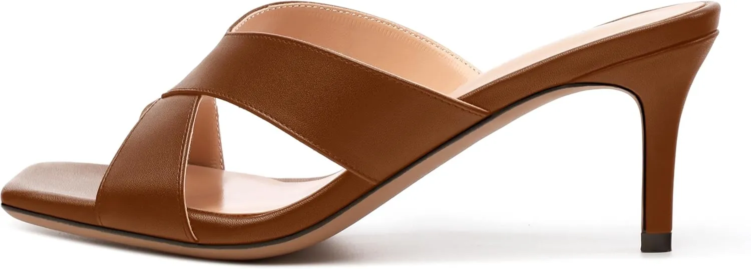 Womens Sandals Square Toe Kitten Heels Fashion Solid Matte Sandal 2.55 inch